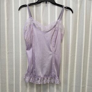 VINTAGE Cami Slip Top Purple Lavender Lace &‎ 100% Nylon Made in USA Size Small
